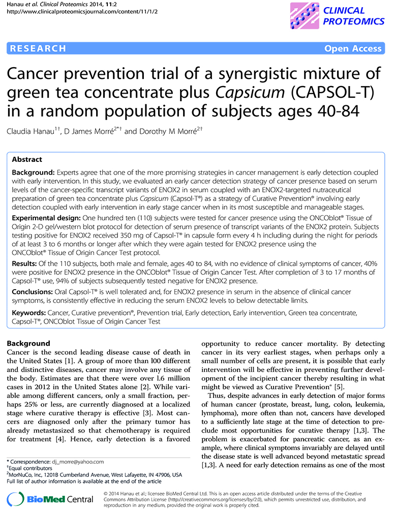 Image for ``Cancer prevention trial of a synergistic mixture of green tea concentrate plus Capsicum (CAPSOL-T) in a random population of subjects ages 40-84``